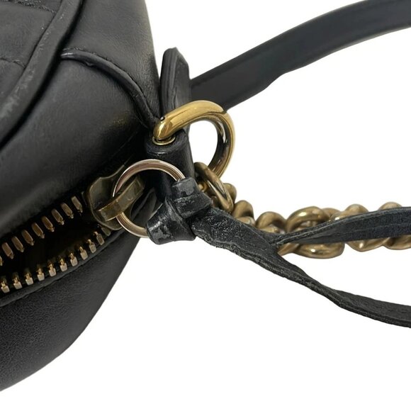 Auth GUCCI GG Marmont 447632 Black Leather - Shoulder Bag - Picture 8 of 10